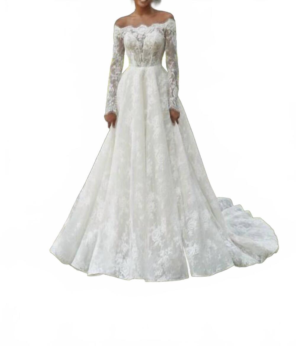 NEW MORILEE penelope scallop off-the-shoulder neck wedding dress in ivory